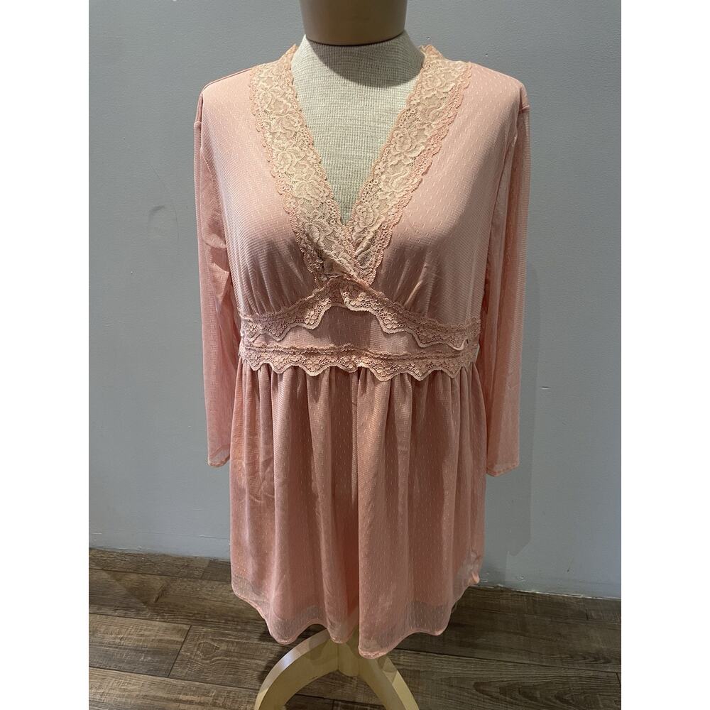 Suzanne Betro Lace Peachy Sheer Lacy Babydoll Tunic Long Sleeve 1X Flowy Boho